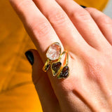 Herkimer Διαμάντι & Μολδαβίτες Δαχτυλίδι Α.925 Επιχρυσωμένο 01